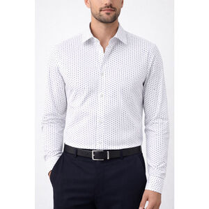 KARL LAGERFELD Men's Slim-Fit Dress Shirt in White with Micro Geometric Print M